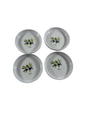 Xcell Set 4 Melamine Olive Drink Coasters Bread Dipping Bowls Retro White Purple